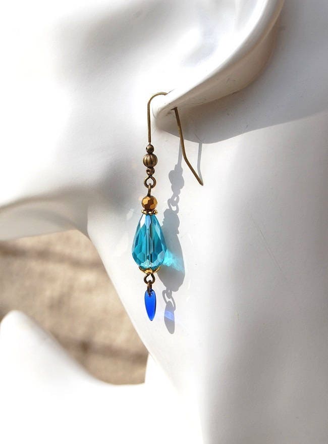 Boucles D'oreilles Goutte Turquoise Fait-main - Laiton Argenté - Neuf Sans Emballage - Fait Main