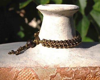 Bracelet tressé,  bronze or, souple, chic, original, élégant, lumineux,  Miyuki, fil queue de rat kaki, perle os