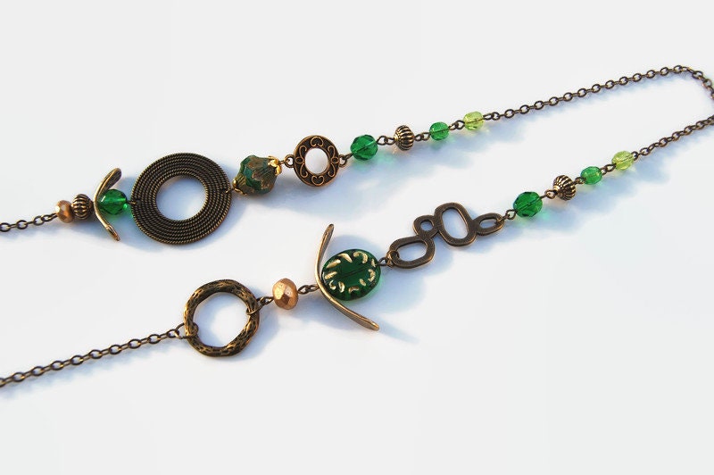 Long Collier Sautoir Femme 55cm En Perles Et Pierre Verte Amande - Fashion Bimbo