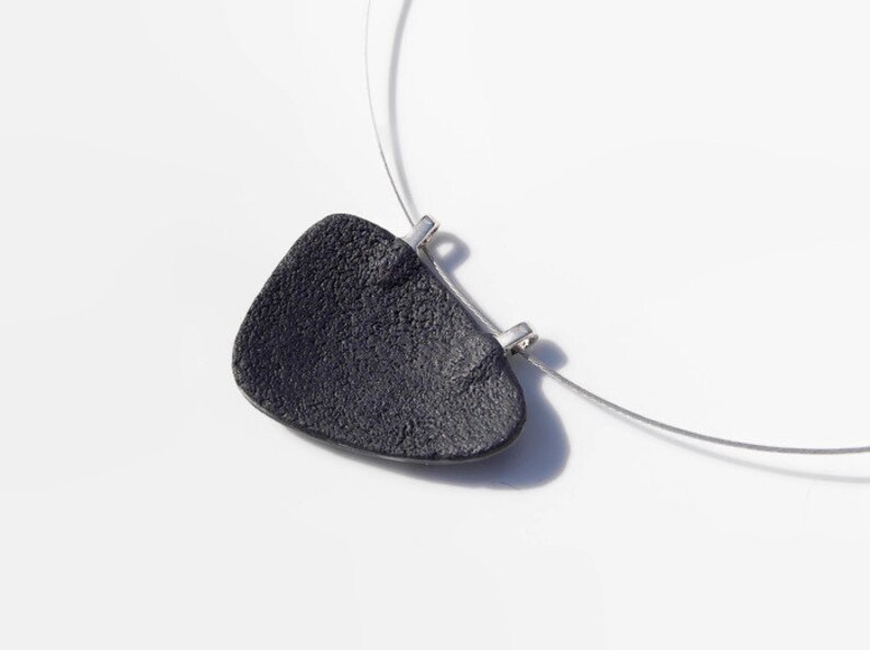 mosaic blue grey gray hematite original elegant pattern unique piece Pendant necklace polymer clay