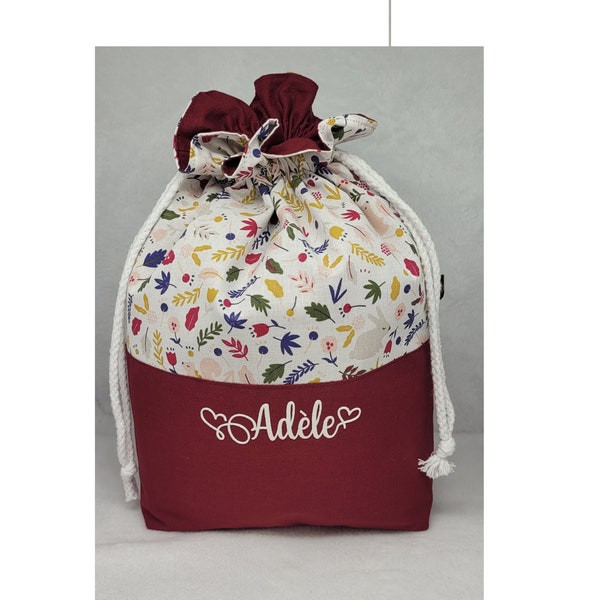 Pochon enfant personnalisable, cadeau de naissance, sac a doudou, sac a goûter FORET