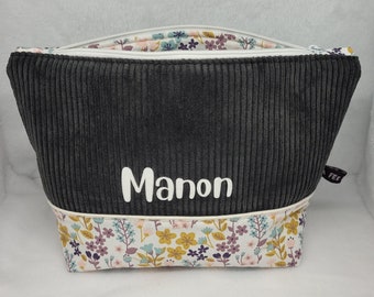 Personalized BLACK FLOWERS toiletry bag