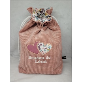 Pochon VELOURS enfant personnalisable, cadeau de naissance, sac a doudou, sac a goûter. DIFFERENTS TISSUS