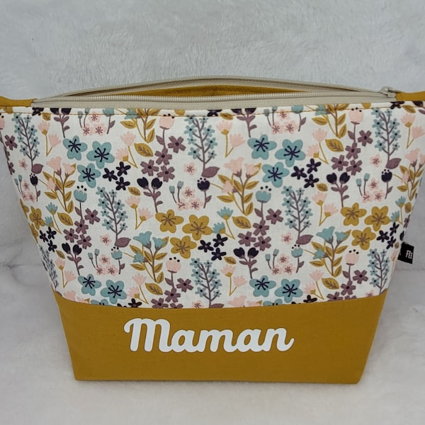 Personalized toiletry bag FLEUR DE MOUTARDE, children's toiletry bag, birth gift