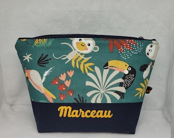 Personalized toiletry bag JUNGLE BLUE, child's toiletry bag, birth gift