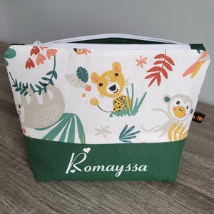 Personalized JUNGLE VERT toiletry bag, child toiletry bag, birth gift