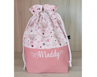 Pochon enfant personnalisable, cadeau de naissance, sac a doudou, sac a goûter. DIFFERENTS TISSUS