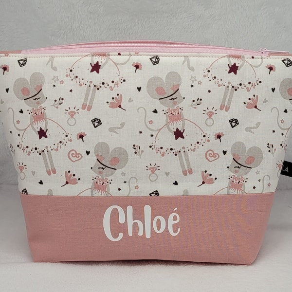 Trousse de toilette personnalisée SOURIS, trousse de toilette enfant, cadeau de naissance