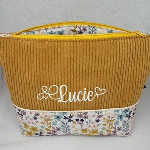Trousse de toilette personnalisée FLEURS MOUTARDE
