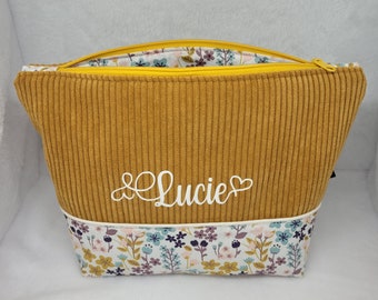 Trousse de toilette personnalisée FLEURS MOUTARDE