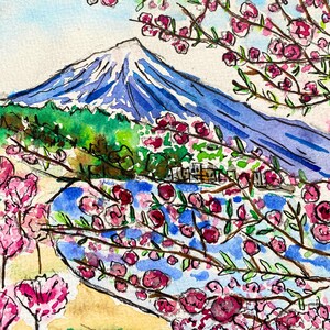 富士山の水彩画、桜の木のウォールアート、日本の風景画、アジア旅行ポスター、日本の風景画、ウォールアート
