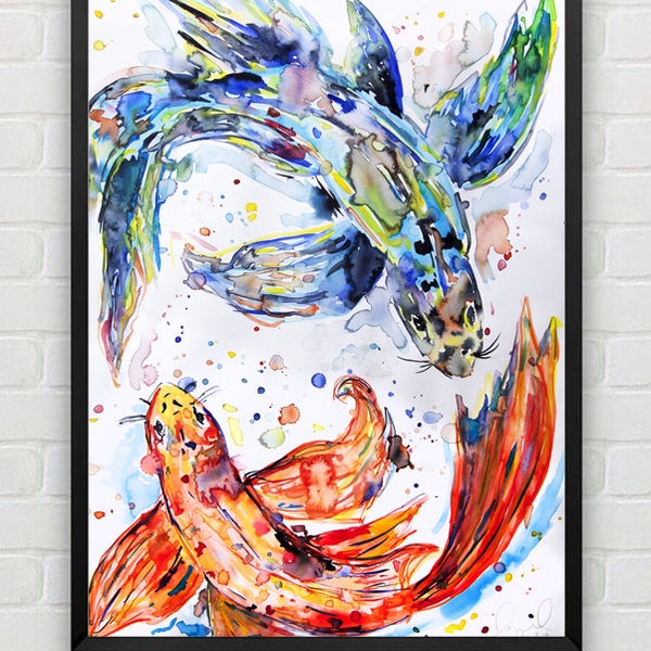 Pisces Fish Print | Fish Art | Watercolour Print | Colourful Wall Art | Unframed Art Print| Astrology art | Horoscope| Koi fish