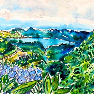 Azoren Reise Print, Wandkunst Azoren, Azoren Druck, Azoren Poster, Azoren Geschenk Kunst, Portugal Reisekunst, Portugal Geschenk, Aquarellmalerei