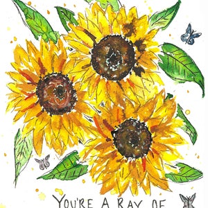 Sunflower Quote Print | A5 Print | You're A Ray Of Sunshine Quote Print | Floral Print | Motivational Print | Sunflower Art | Gift