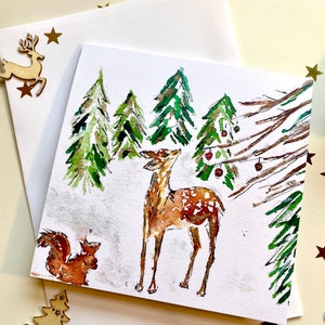 Carte de Noël Bambi | Cartes de voeux de Noël | Impression Bambi | Carte de Noël d'écureuil | carte-cadeau carrée | Carte-cadeau de saison