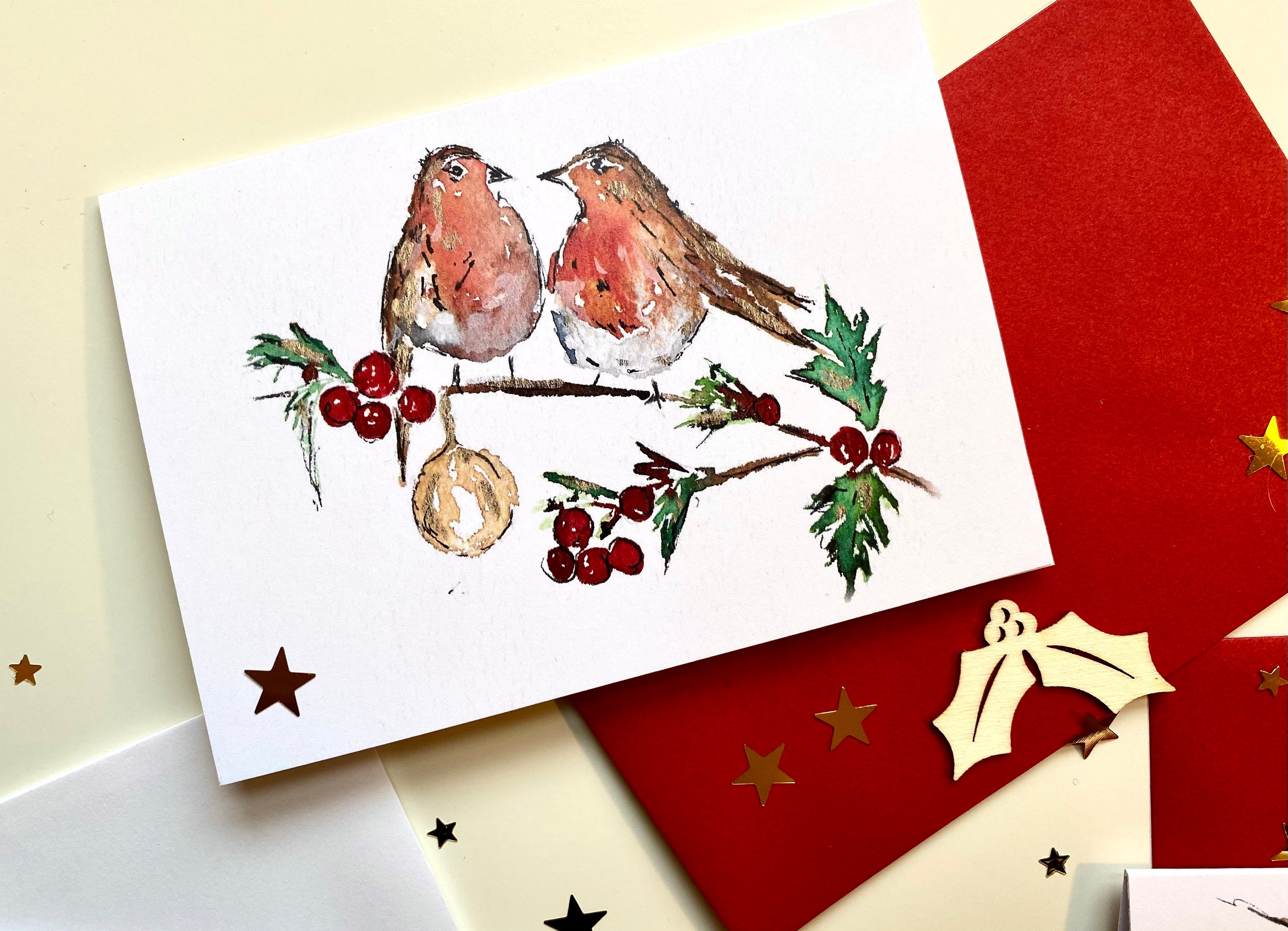 Biglietto Di Natale Con Pettirosso – 22,9 X 15,2 Cm, Con Busta, Prodotto Nel Regno Unito, Scritta 'Thinking Of You'