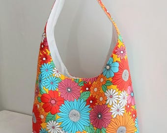 Sac Hobo tissu fleuri, sac hobo motif grosses fleurs,shoulder bag,