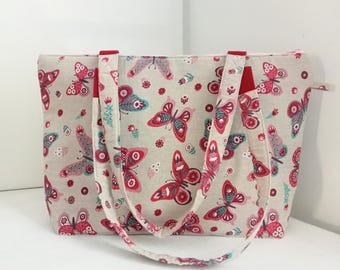 Sac cabas en toile de coton, sac fourre-tout motif papillons,