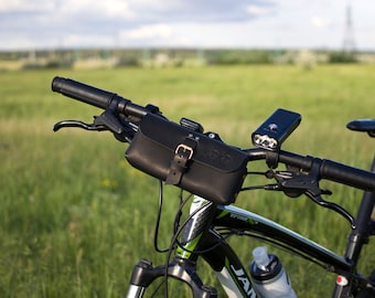 Leather bicycle bag, Personalized gift, Saddle bag, Bike front bag, Saddle tool bag