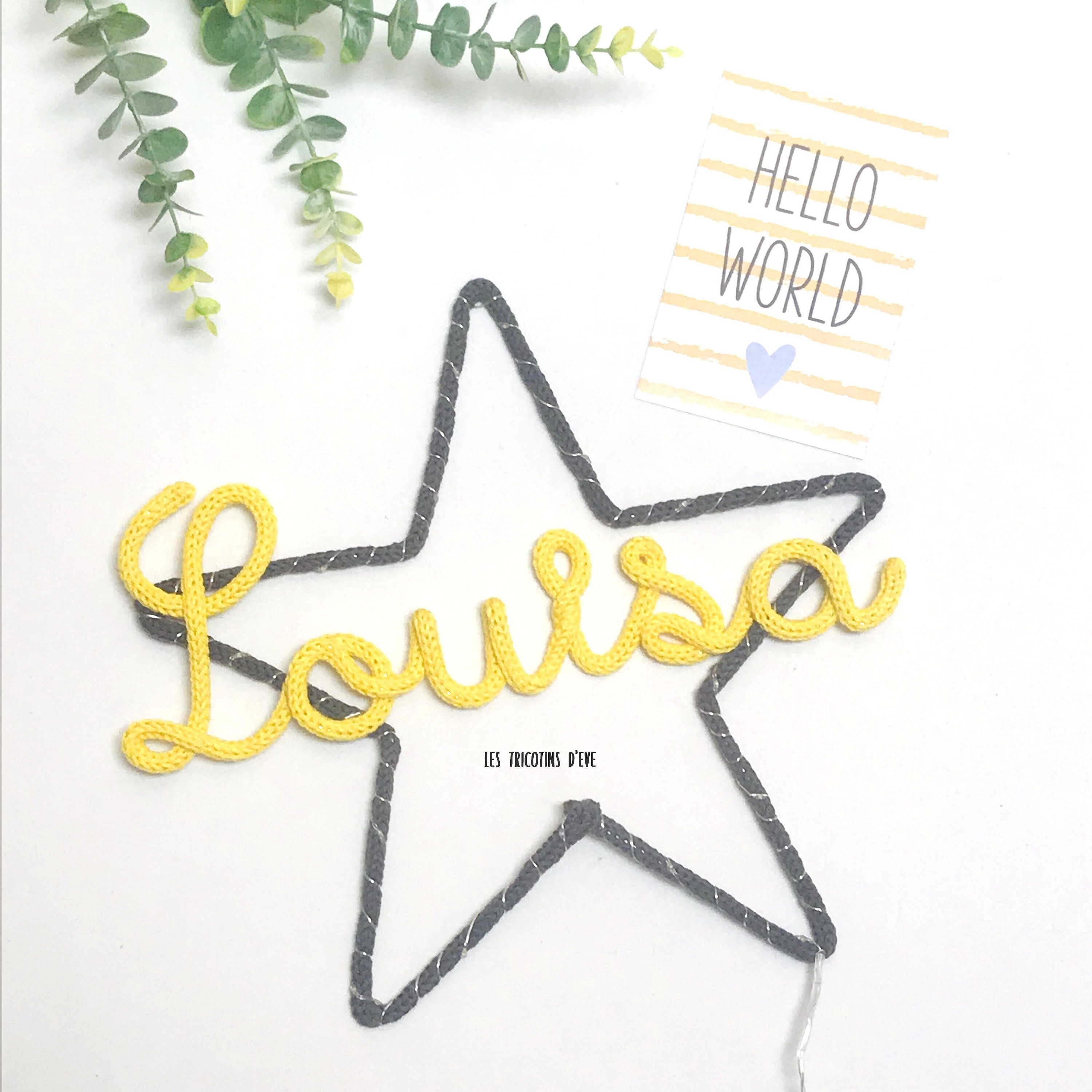 Veilleuse Étoile Réalisé en Tricotin, Décoration Lumineuse Tricotin Pour Chambre de Bébé ou d'enfant