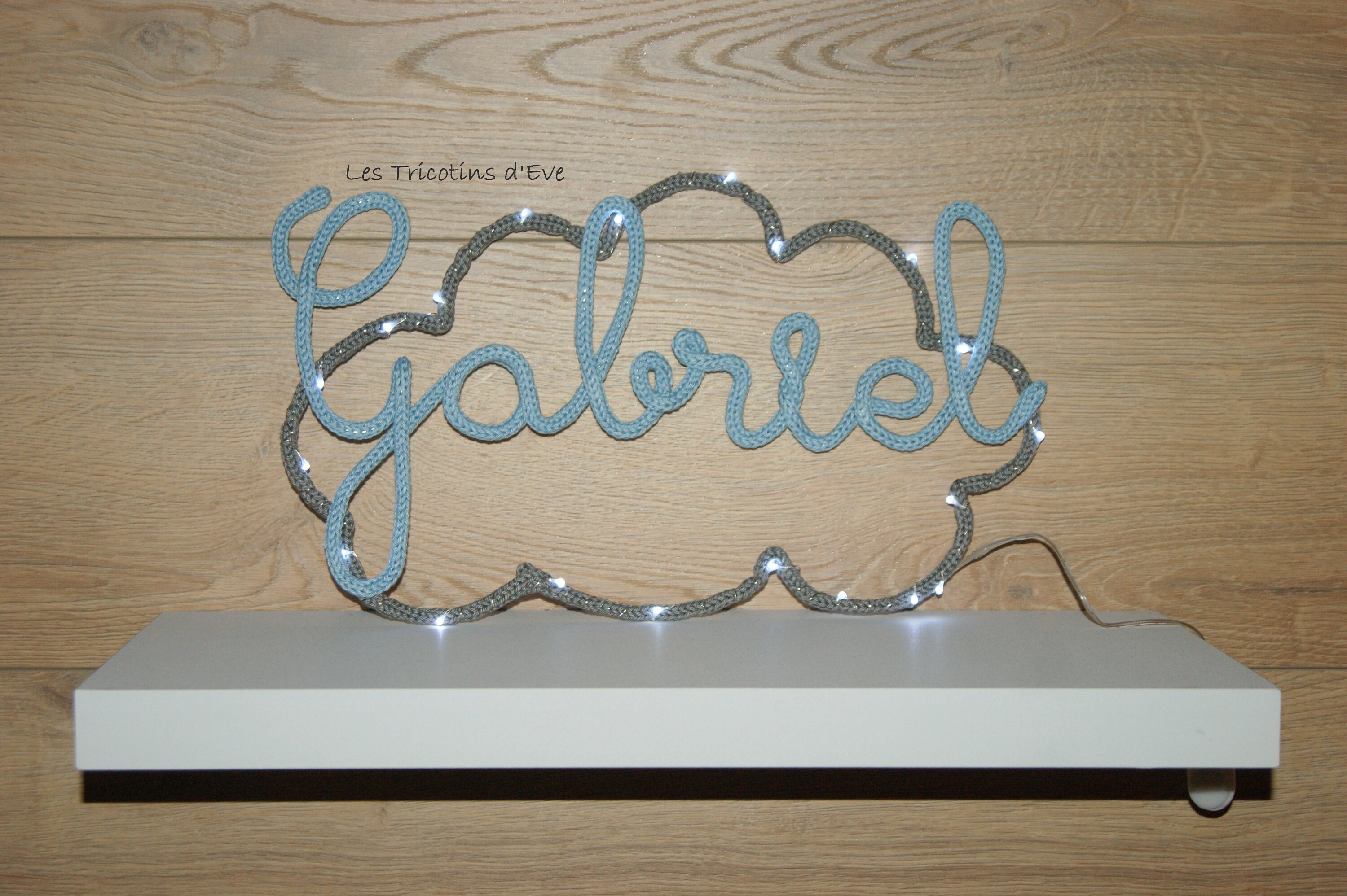 Veilleuse Nuage Bébé, Prénom Lumineux Tricotin Personnalisé, en Laine, Prénom, Led, Cadeau de Naissa