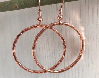 Copper hoop earrings 7th Anniversary gift Hoop earrings Copper wedding gift for her Hammered copper hoop earrings Rustic copper earrings