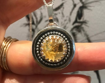 Citrine pendant necklace, November birthstone jewellery, yellow round gemstone jewellery, present for her