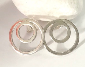 Double circle earrings / Circle stud earrings / Sterling silver earrings / Hoop stud earrings