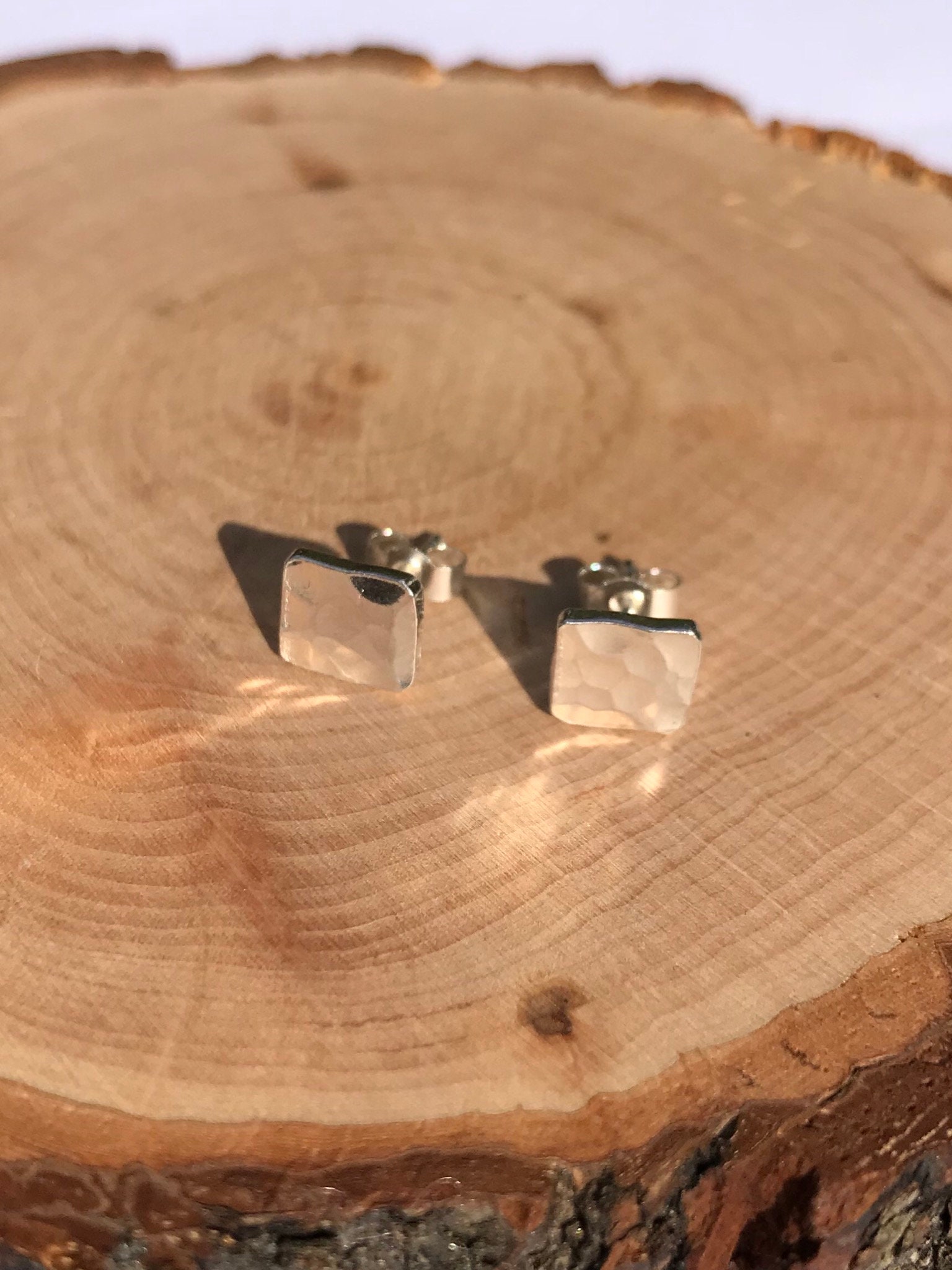 Square silver stud earrings hammered sterling silver everyday posts earrings dainty minimalist earrings minimal design handmade dainty studs
