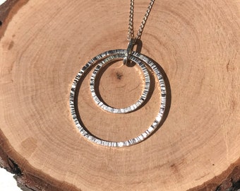 Double circle pendant necklace Sterling silver handmade pendant