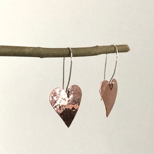 Copper heart earrings Copper anniversary present 7th anniversary gift for her Mixed metal artisan earrings image 3