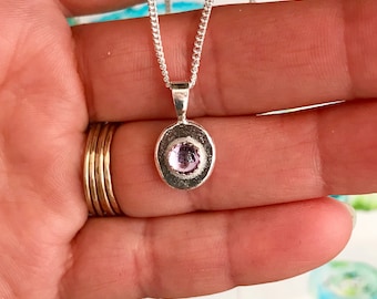 Amethyst necklace sterling silver, pebble pendant, February birth gemstone jewellery, gift for her