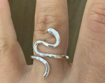 Snake silver ring, serpent wrap ring, bohemian jewellery, reptile lover gift