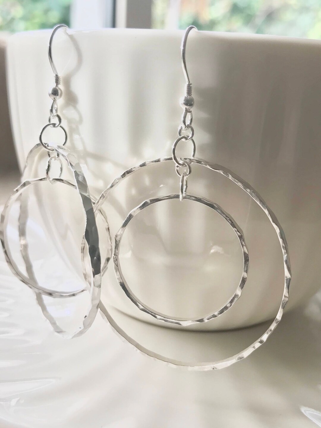 Double Hoop Dangle Earrings, Orbital Earrings,two Open Circle Earrings