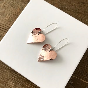 Copper heart earrings Copper anniversary present 7th anniversary gift for her Mixed metal artisan earrings image 10