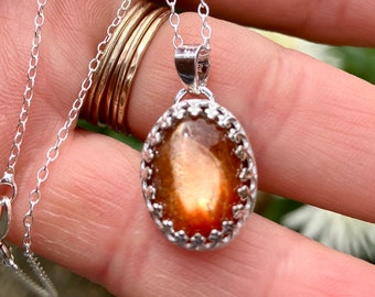 Sunstone pendant, fire sunstone necklace, gemstone pendant for women, orange gem jewellery