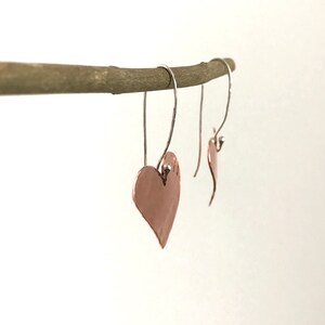 Copper heart earrings Copper anniversary present 7th anniversary gift for her Mixed metal artisan earrings image 9