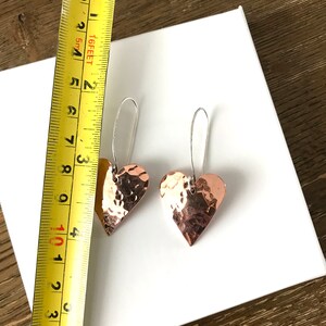 Copper heart earrings Copper anniversary present 7th anniversary gift for her Mixed metal artisan earrings image 6