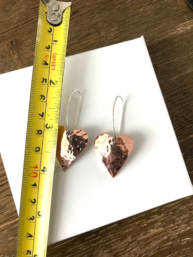 Copper heart earrings Copper anniversary present 7th anniversary gift for her Mixed metal artisan earrings image 6