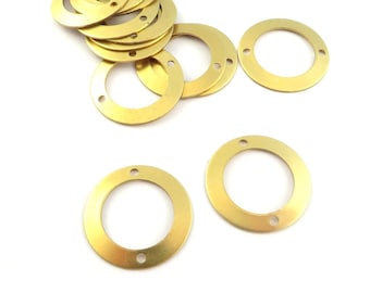 4x Disc connector ring washer brass, charm print virgin brass raw 2 holes, component supply golden jewelry (19mm) PP-131