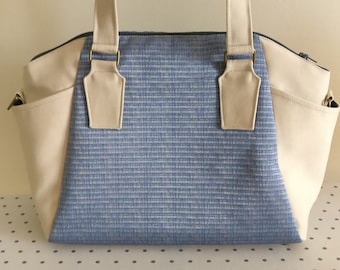 Sac à main beige/bleu argenté