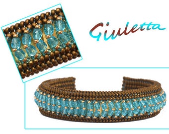 Bracelet "Giuletta" marron/turquoise, tissage à l'aiguille