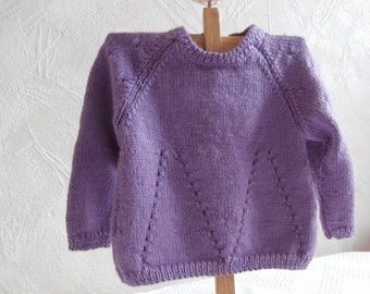 Pull fille 1 an en laine tricoté à la main
