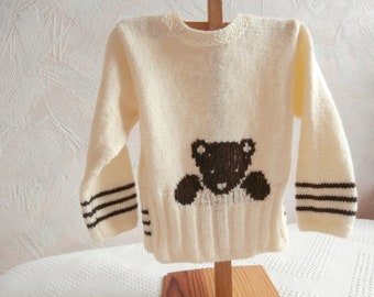 Sweater 1 year in hand knitted wool