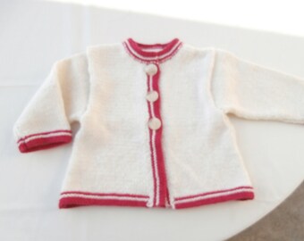 Girl vest 1 year old hand-knitted unbleached wool