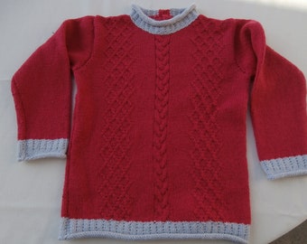 Pull laine 3 ans rose foncé tricoté à la main