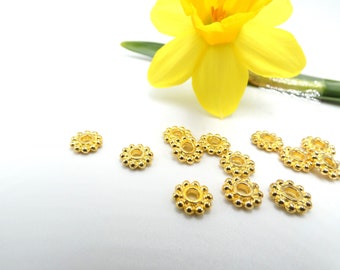 50 golden spacer pearl, metal pearl, spacer pearl, 6.5 mm pearl, golden star pearl, yellow gold -- Q383