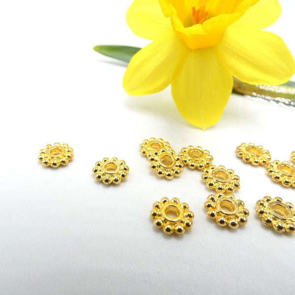 50 golden spacer pearl, metal pearl, spacer pearl, 6.5 mm pearl, golden star pearl, yellow gold -- Q383