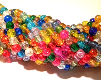65 Crackle glass beads - 6 mm Pearl glass - Crackle - multicolored - G138