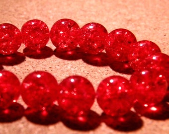 20 perles en verre craquelé 10 mm-rouge - PE295